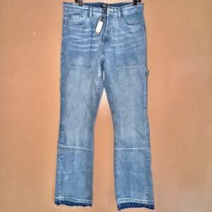 Boohoo Men's Antique Wash Panel Blue Jeans - Size 34R - NWT